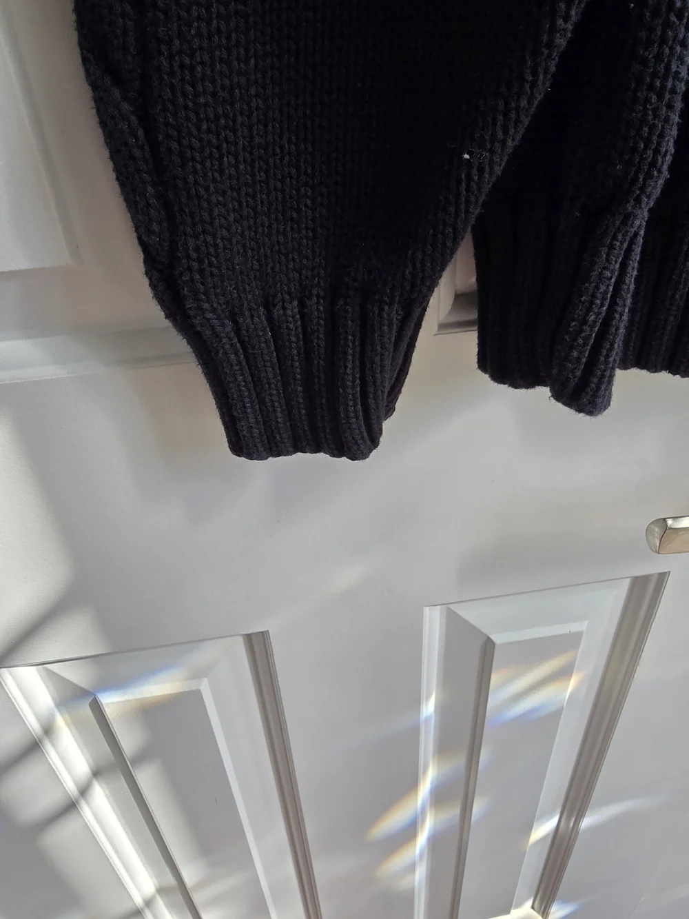 Lands' End Black and White Fair Isle Reindeer Cable-Knit Crewneck Sweater